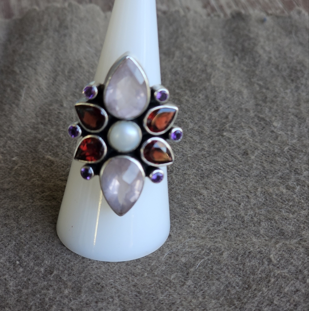 Elegant Multi-Stone Silver Ring